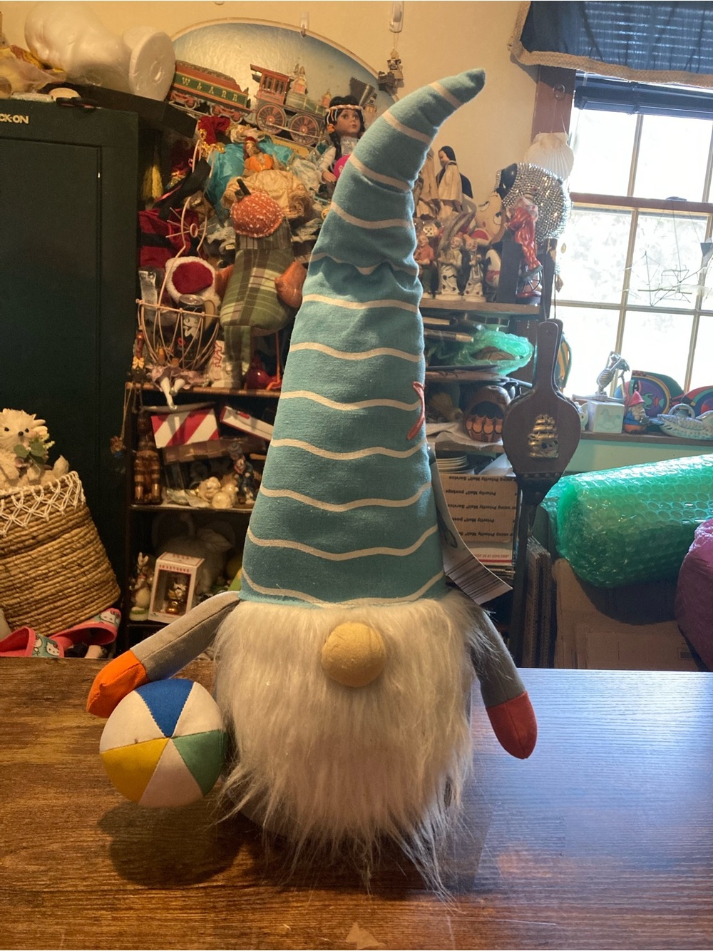 Huntington Home Blue & White Striped Summer Gnome with Colorful Ball